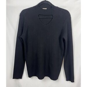 CHICO'S‎ Black Ribbed Mock Neck Keyhole Sweater Size 1 (M) Long Sleeve Stretchy